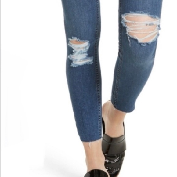 Free People Raw Hem Button Fly Skinny Jeans in Blue Size 25 - Picture 3 of 8